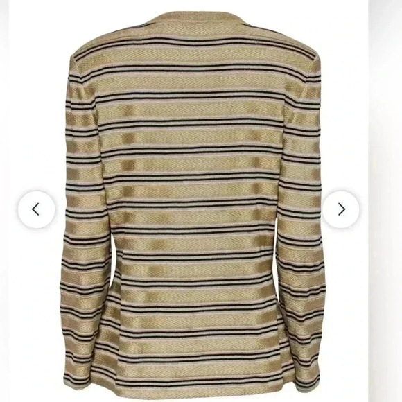 St. John Gold White And Black Metallic Striped Cardigan NEW - Picture 8 of 8
